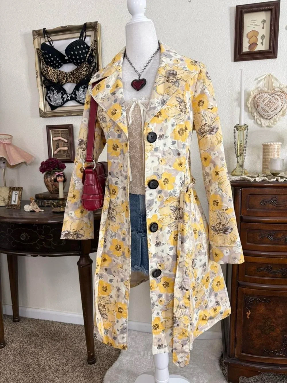 Quirky whimsical twee yellow floral coat